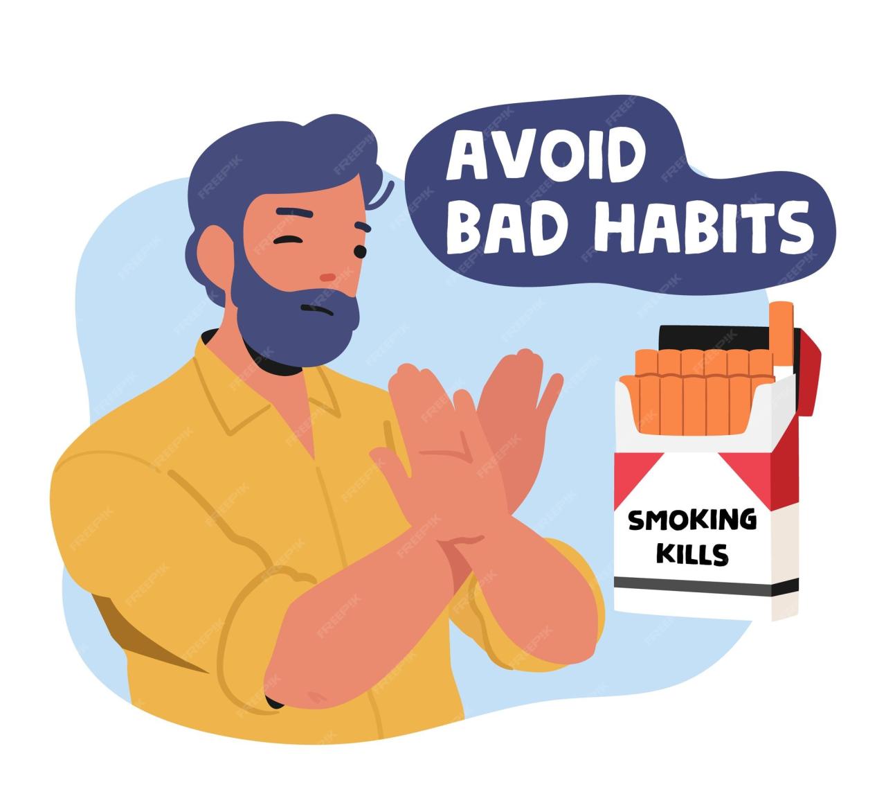 Premium Vector | Avoid bad habits banner with man shop stop gesture for ...