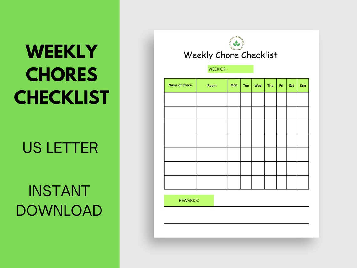 Weekly Chores Checklist; Plan When to Do Your Household Chores ...