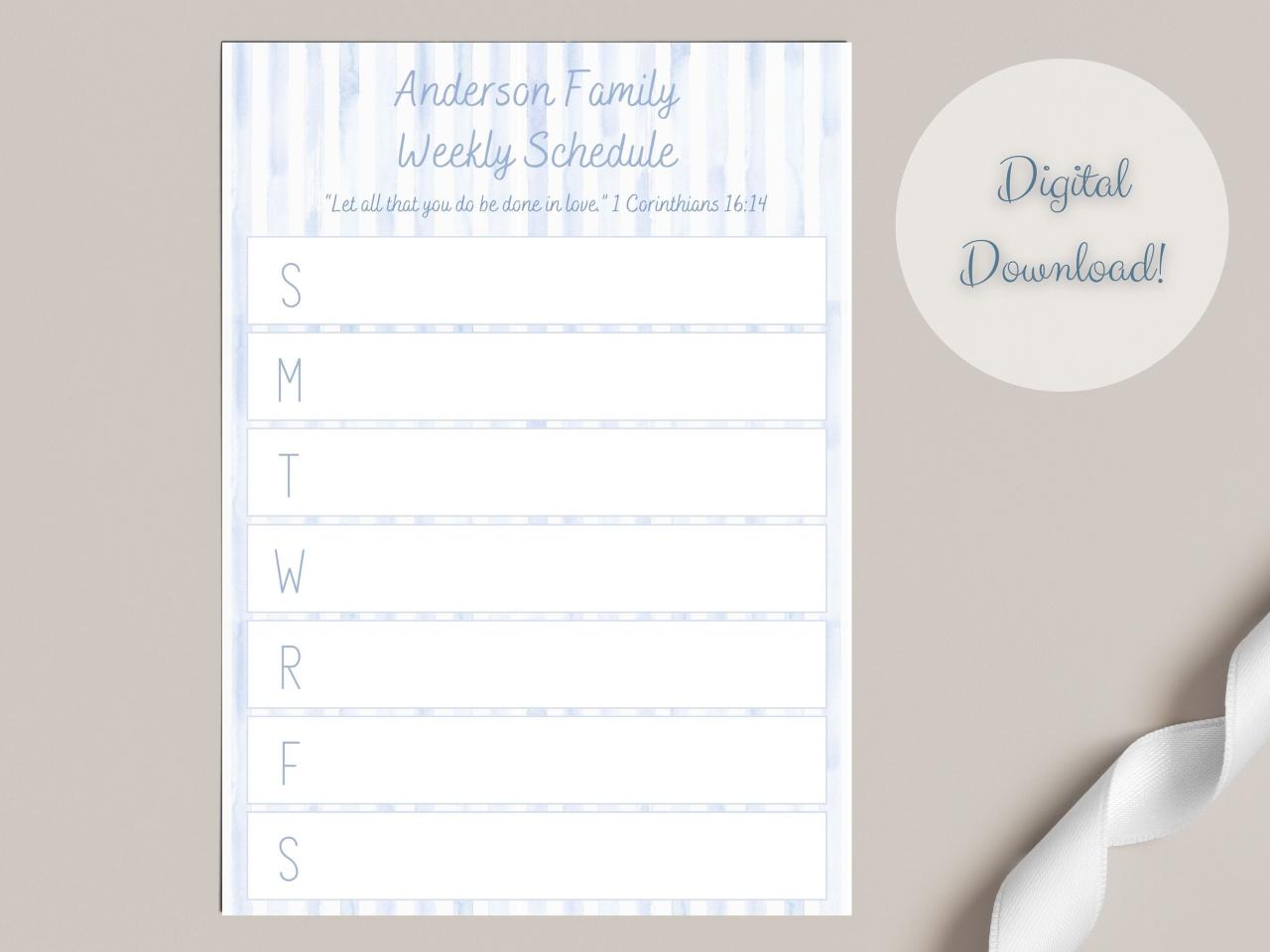 Custom Family Weekly Schedule Printable Weekly Meal Plan - Etsy
