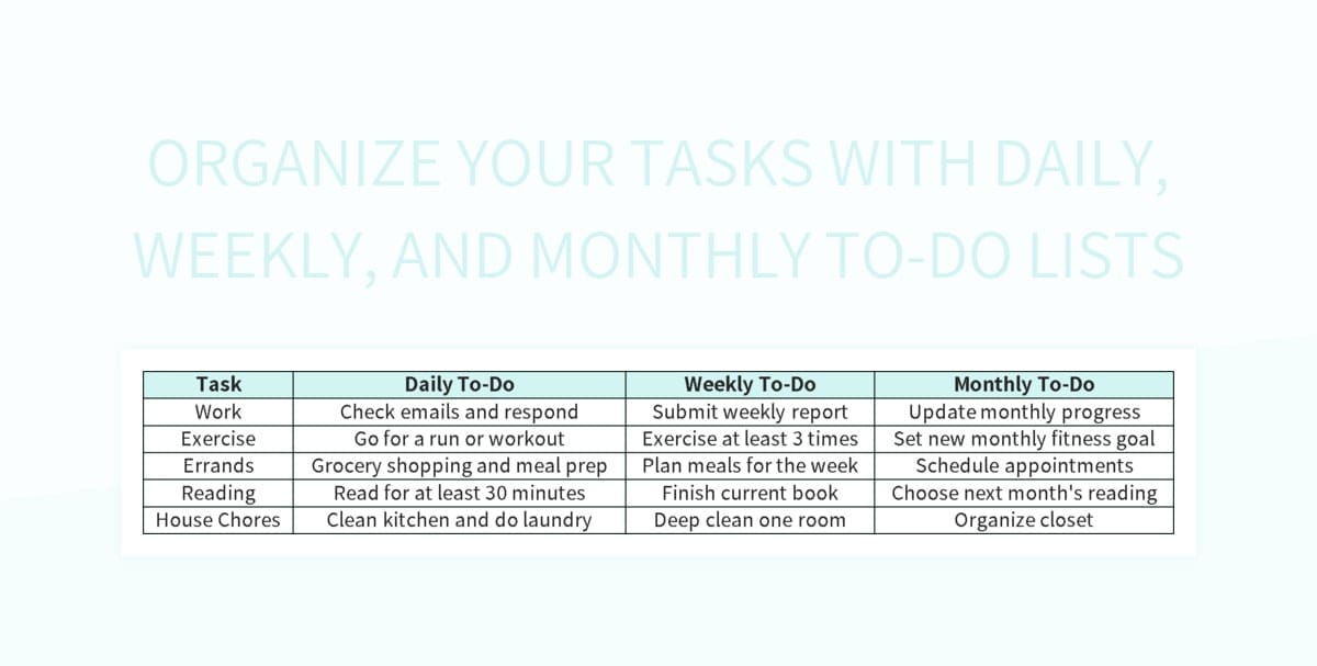 Organize Your Tasks With Daily, Weekly, And Monthly To-Do Lists Excel ...