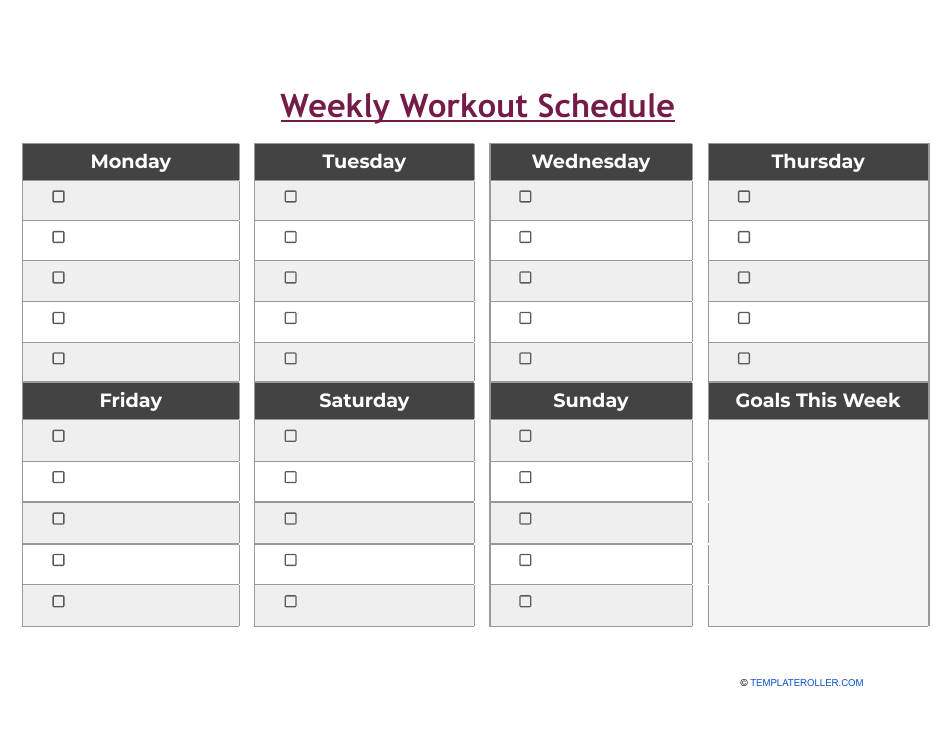 Weekly Workout Schedule Template Download Printable PDF | Templateroller